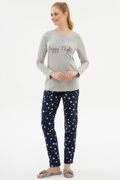 Pierre Cardin Women's Gray Star Detailed Pajamas Set