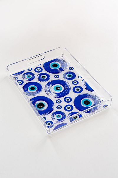 Queen Bee İstanbul Evil Eye Patterned Plexiglass Tray 40cm X 30cm