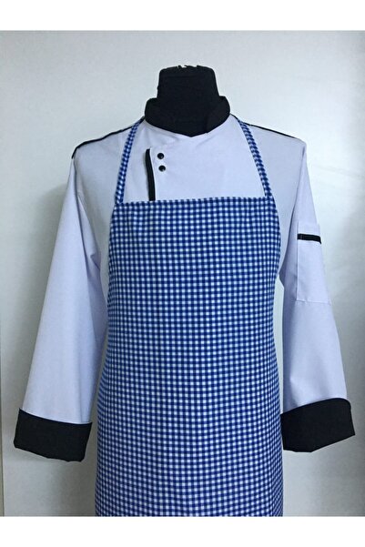 ADALILAR İŞ ELBİSELERİ مريلة بطول الرسن لمطعم المطبخ والنادل والكافتيريا (مربعات زرقاء)