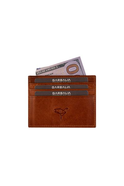 Garbalia 100% Χειροποίητο Crazy Leather Διπλής Όψης Unisex Mustard Yellow Card Holder Money Portfolio