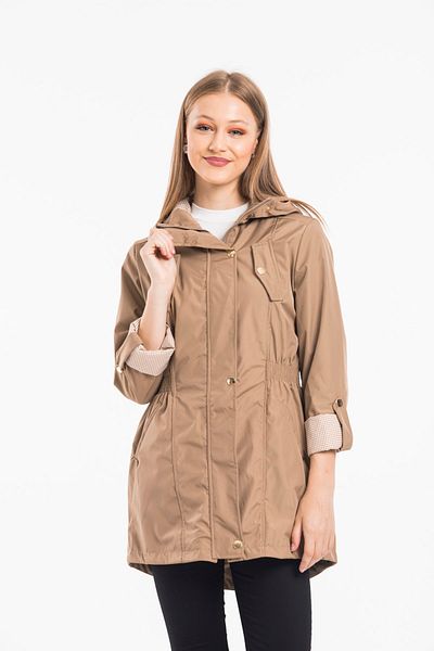 ladyzey Women's Hooded Elastic Waist Foldable Sleeve Lined Trench Coat