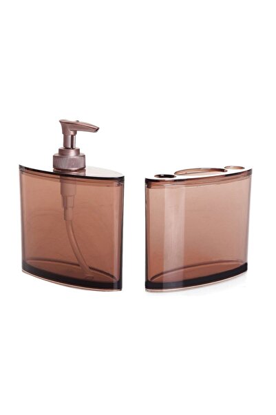 Genel Markalar Oval Sivi Sabunluk Diş Fırçalik 2 Li Banyo Seti Kahverengi Akr...