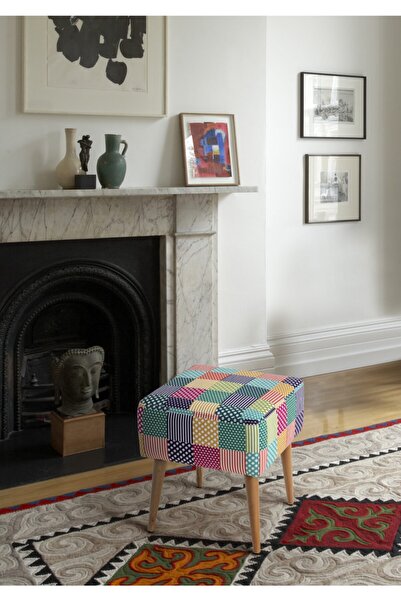 ZEEN CONCEPT Praga Kare Puf Gökkuşağı Desenli