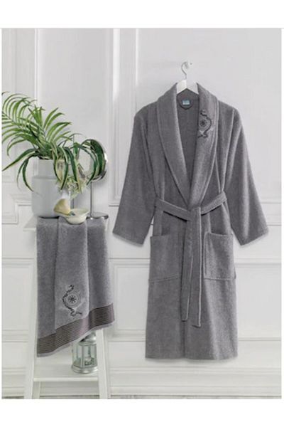 Rebeka Cotton Towel Bathrobe Set of 2 Anthracite (Grey)