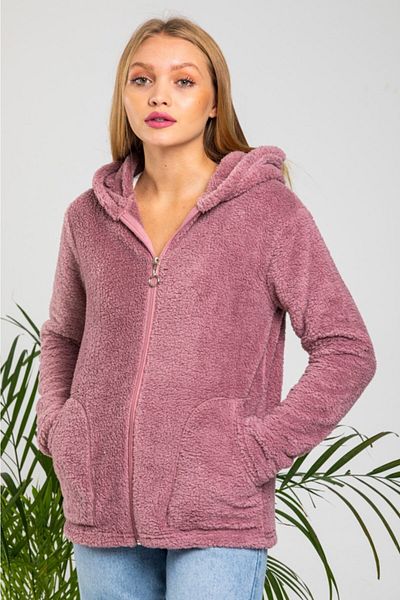 MODA VUSLAT Women's Dusty Rose Zippered Fleece Cardigan