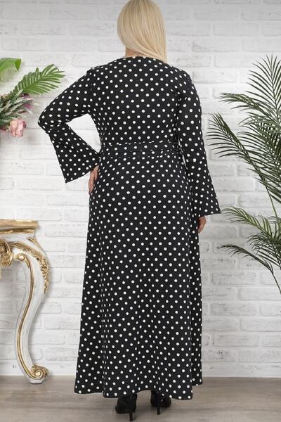 Şirin Butik Γυναικείο φόρεμα με μαύρο πουά μοτίβο με διπλό γιακά με μανίκια