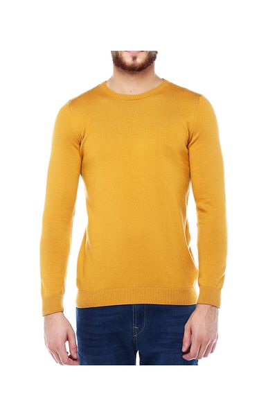 FBI Men's Mustard Slim Fit Basic Crew Neck Knitwear Sweater 93039