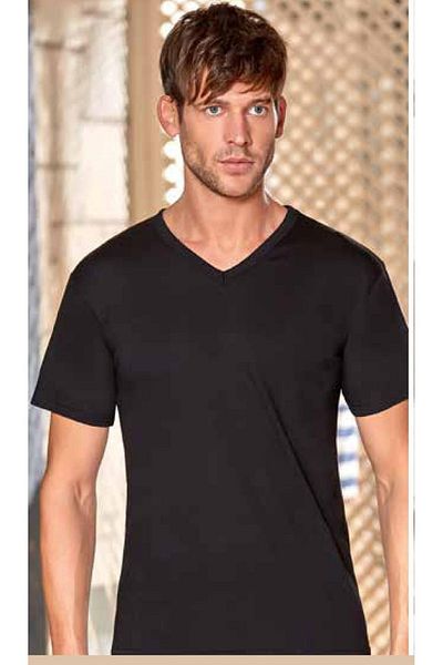 Berrak Men's V-Neck Black Cotton Undershirt Black 3-Piece