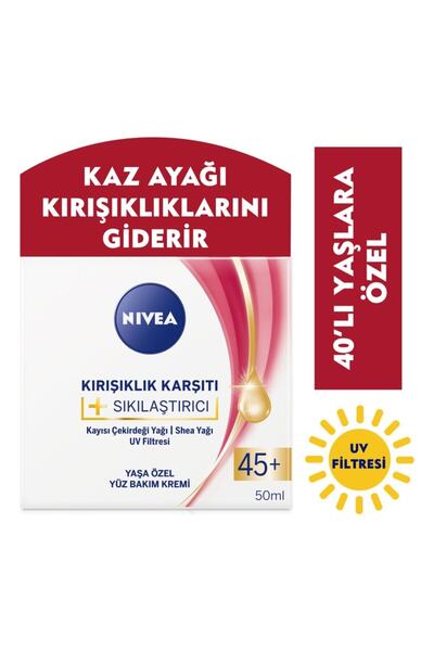 NIVEA Kırışıklık Karşıtı + Sıkılaştırıcı 45+ Yaşa Özel Yüz Bakım Kremi 50 ml