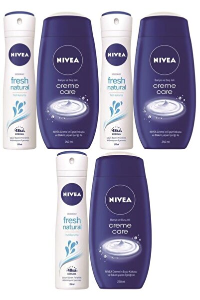 NIVEA Fresh Kadın Sprey 150 ml + Creme Care Duş Jeli 250 ml X3