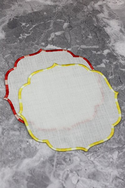 WEARE2 Șervețele de cocktail din 2 piese, cu efect de in, brodate în 2 culori...