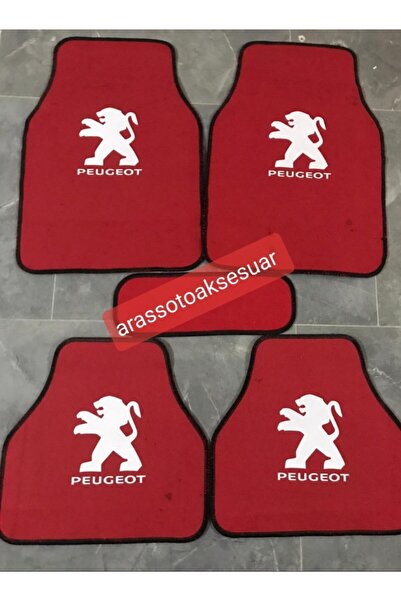 Universal Peugeot 306 Logolu Kırmızı Halı Paspas Çift Kat