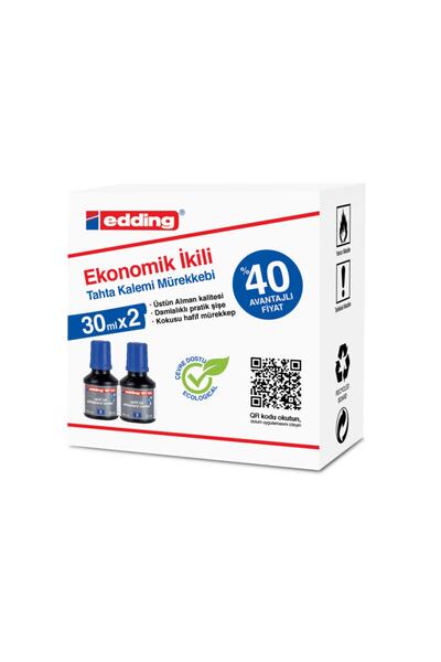 Edding Bt30 Beyaz Yazı Tahtası Kalemi Yedek Mürekkep 30mlx2 Mavi (2 Li Kutu)