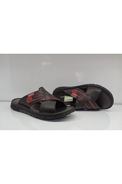 DUNLOP Men's Black Anatomical Leather Slippers