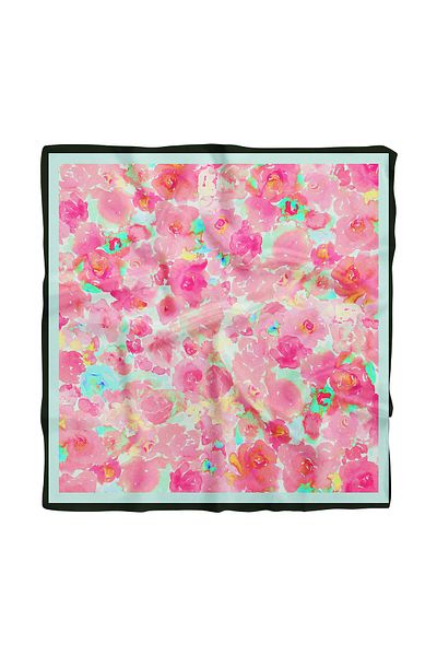 Modabutik Women's Pink Flower Patterned 50x50 Bandana Hyl Dg01587-22