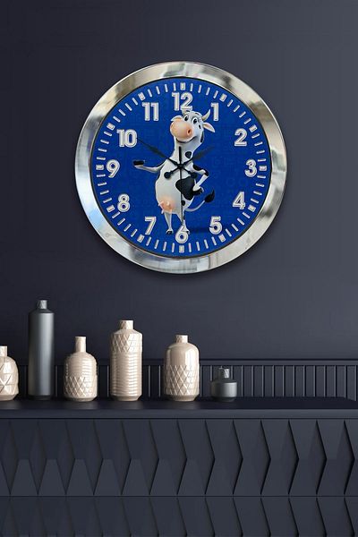 Kasva Concept Gift 36 cm Chrome Metal Cow Wall Clock