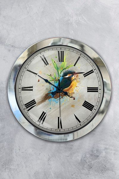 Kasva Concept Gift 36 cm Chrome Metal Bird Wall Clock