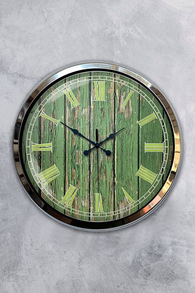 Kasva Concept Gift 40 cm Chrome Metal Green Pattern Wall Clock