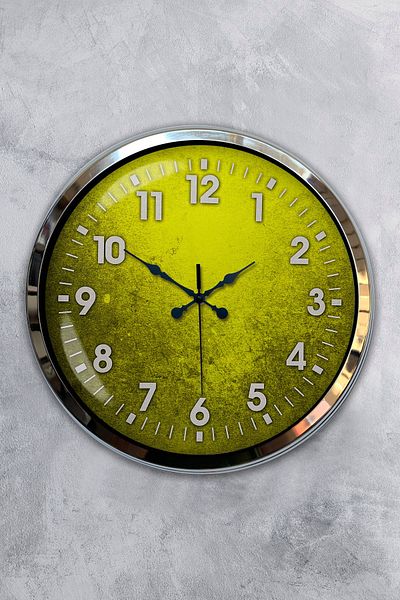 Kasva Concept Gift 40 cm Chrome Metal Yellow Wall Clock