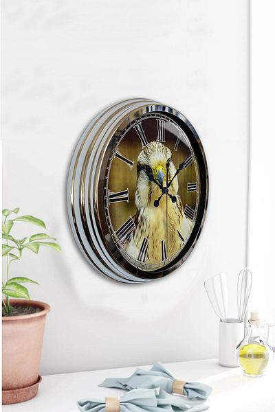 Kasva Concept Δώρο Ρολόι τοίχου 40 εκ. Chrome Metal Eagle