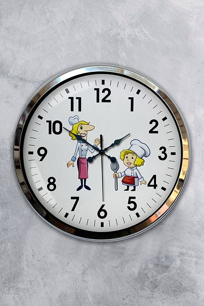 Kasva Concept 40 cm Chrome Metal Women Cook Wall Clock