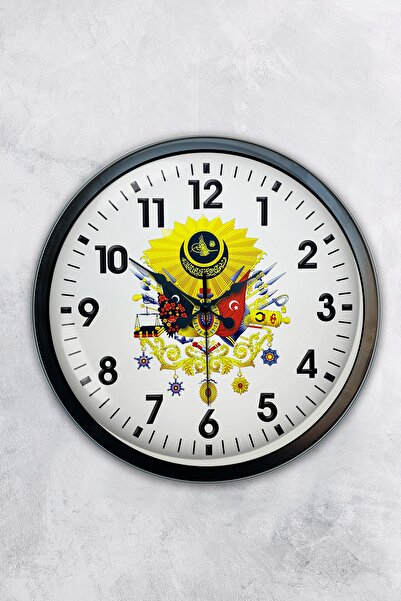 AİB STORE ساعة حائط بشعار عثماني معدني أسود مقاس 40 سم