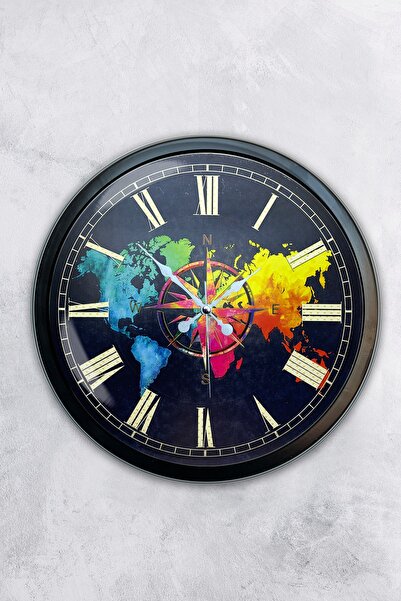 Platin Saat هدية ساعة حائط بوصلة معدنية سوداء مقاس 40 سم