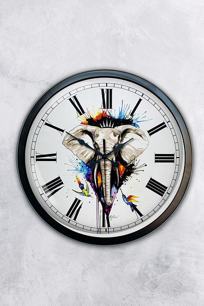 Kasva Concept Gift 40 cm Black Metal Elephant Wall Clock