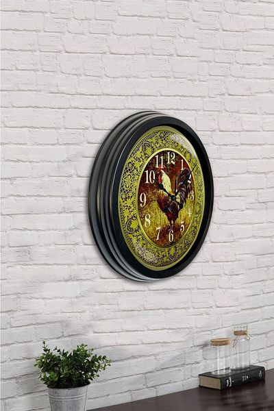 Kasva Concept Gift 40 cm Black Metal Rooster Wall Clock