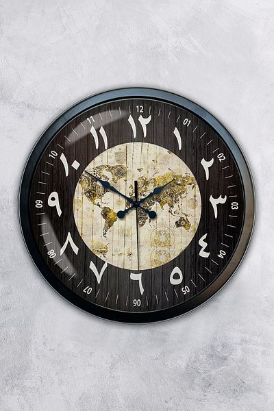 Kasva Concept 40 cm Black Metal Arabia Maps Wall Clock