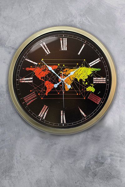 Kasva Concept Gift 40 cm Antique Metal Map Wall Clock