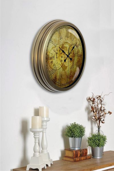 Dream Gift Gift 40 cm Antique Metal Map Wall Clock