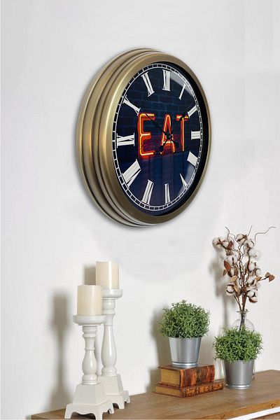 Kasva Concept 40 cm Antique Metal Eat Gift Wall Clock