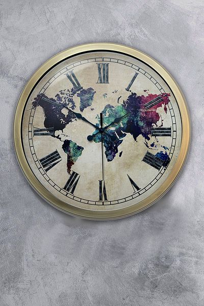 Dream Gift 40 cm Tumbled Metal World Map Wall Clock