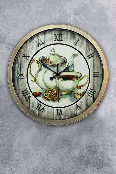 Kasva Concept 40 cm Antique Metal Teapot Kitchen Wall Clock