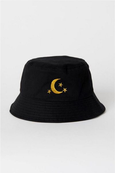 EFBUTİK Μαύρο κίτρινο μισοφέγγαρο Star Fisherman Hat Bucket Καπέλο