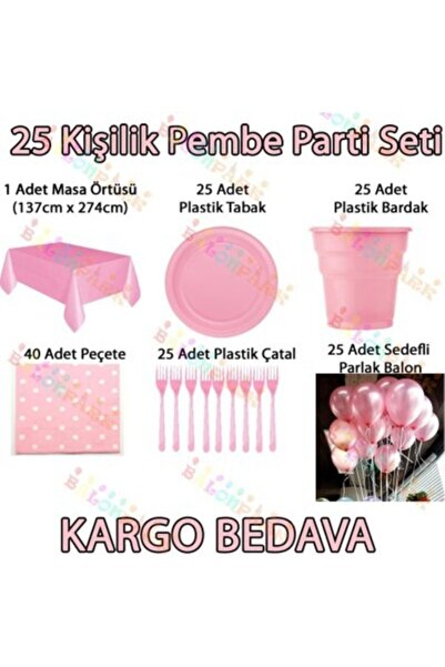 TATLI GÜNLER 25 Kişilik Açık Şeker Pembe Doğum Günü Parti Malzemeleri Konsepti Süs