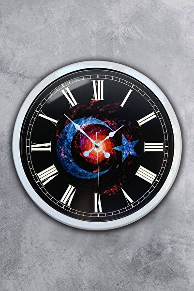 Platin Saat ساعة حائط علم تركي معدنية بيضاء مقاس 40 سم