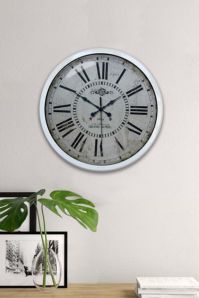 Kasva Concept 40 cm White Metal Roman Antique Wall Clock