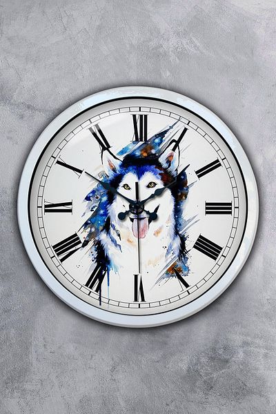 Kasva Concept Gift 40 cm White Metal Wolf Wall Clock
