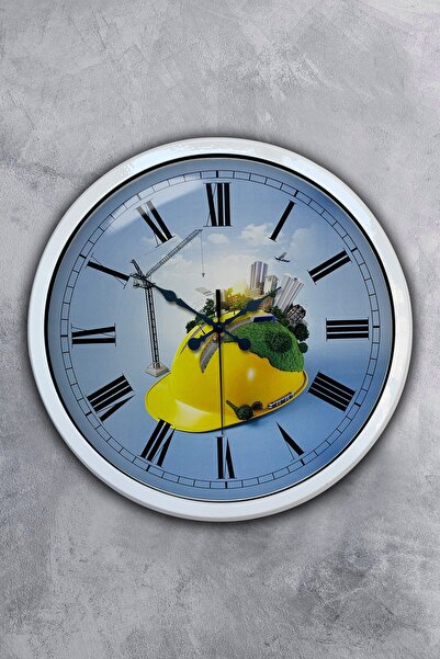 Platin Saat ساعة حائط لقطاع البناء المعدني الأبيض مقاس 40 سم