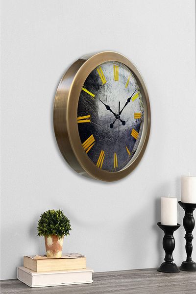 Kasva Concept Gift 36 cm Antique Metal Yellow Number Wall Clock