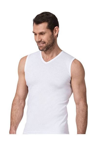Namaldı Ribbed V-Neck Sleeveless White 3-Piece Men's Undershirt -n118