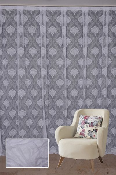 AKÇA TEKSTİL Framed Damaks Off White Color Single Wing Ready Pleated Background Curtain 300*260