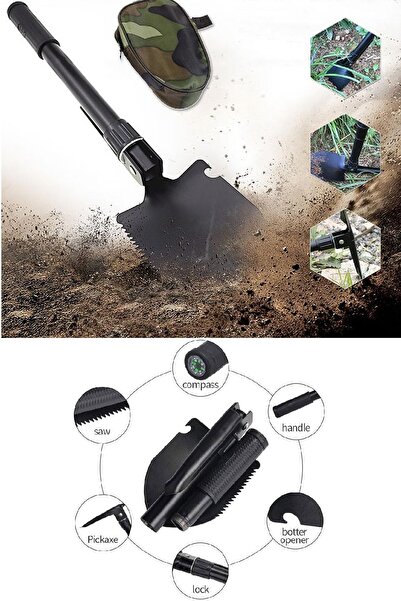 BİTERSE Çok Amaçlı Pusulalı Katlanabilir Çantalı Kazma Kürek Seti