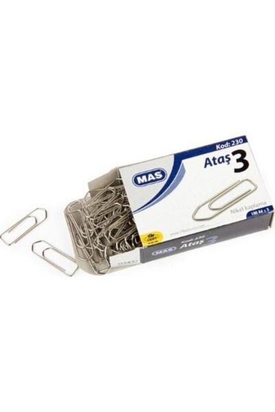 Mas Nickel Plated Paper Clip No:3 100 Pieces 230 (24 Packs)