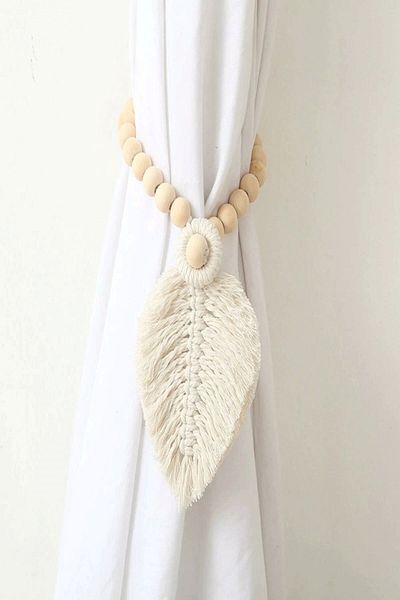 Emtory Home 2 Pieces Ecru Curtain Leaf Wooden Beaded Curtain Ornament
