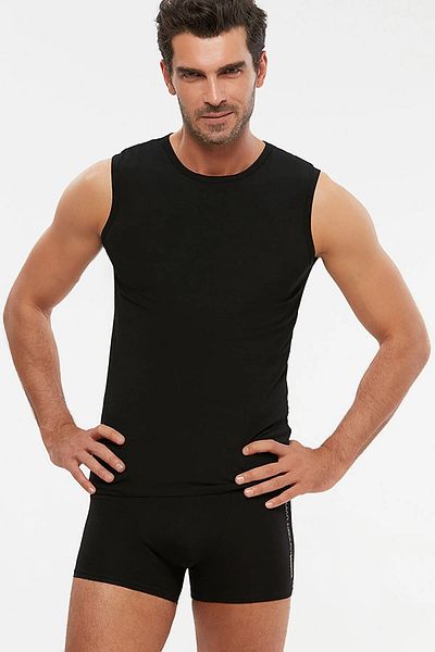 Kom Pack of 2 Solid Color Round Collar Sleeveless Men's Undershirt