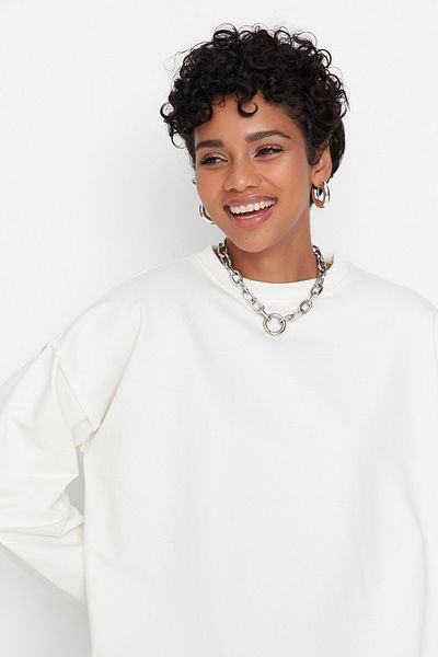 Trendyol Collection Ecru Rib Detailed Oversize tenká pletená mikina TWOAW23SW00533