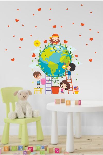 efekt reklam Autocolant de perete pentru camera copiilor Pământul și copiii c...